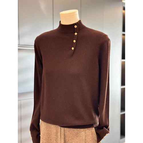 新款洋气秋冬宽松显瘦气质针织上衣女高领纽扣打底衫1218h