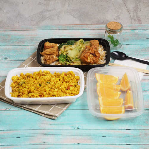 一次性餐盒1200ml透明黑色长方形打包外卖宽扁塑料加厚带盖饺子