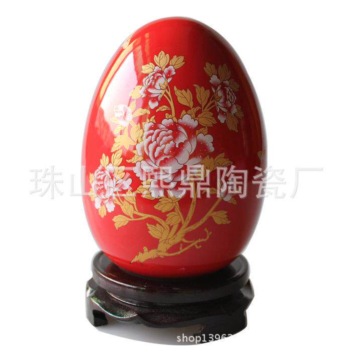 景德镇陶瓷工艺品 中国红富贵蛋 家具装饰喜庆精致摆件厂家