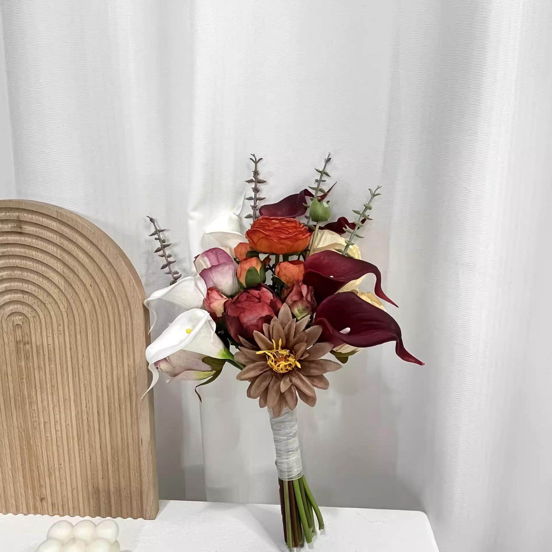 ins清新森系婚纱摄影道具 韩式结婚领证拍照郁金香彷真新娘手捧花