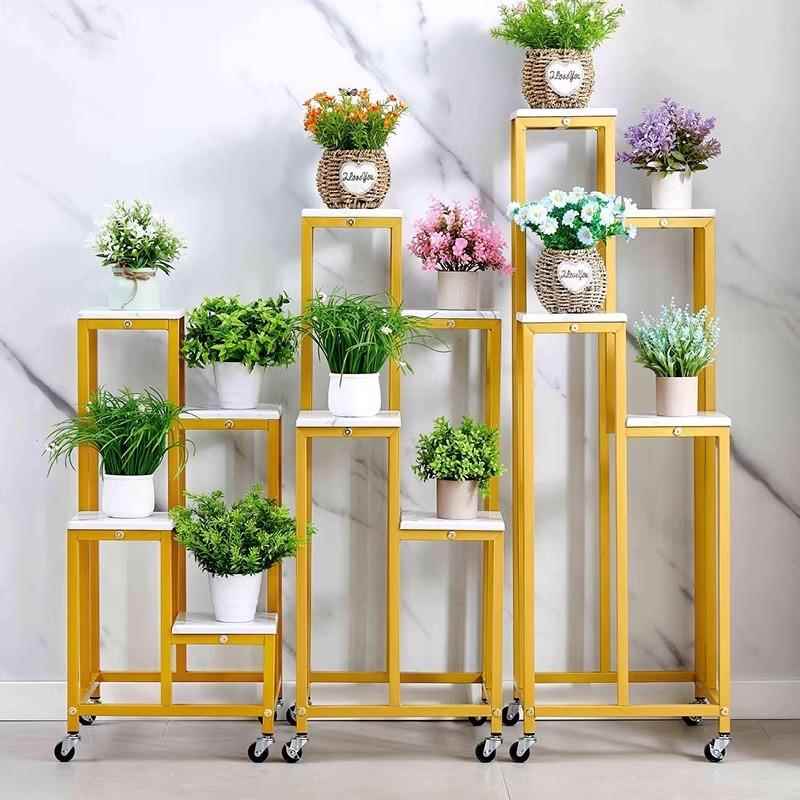 轻奢花架子铁艺不锈钢一体靠墙落地式移动置物架客厅阳台花盆花架