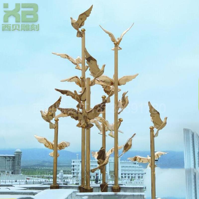 工厂现货不锈鸽钢不锈钢飞飞鸟塑广观场地标和平景摆件飞翔主题飞