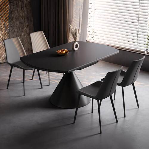 意式极简餐桌椅组合可伸缩旋转家用小户型方圆两用吃饭桌现代简约