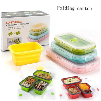 4Sizes Silicone Collapsible Lunch Box Food Storage Container