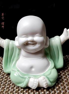 陶瓷弥勒佛大肚小和尚可养茶宠创意精品茶室桌面摆件茶玩茶具摆设