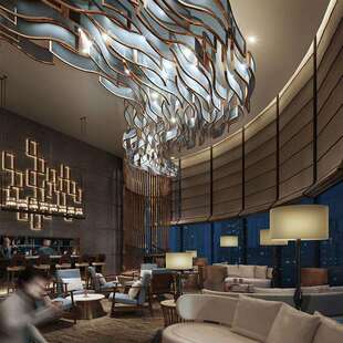 大型非标工程DZ设计师吊灯商场婚宴会酒店大堂波浪形售楼部灯具