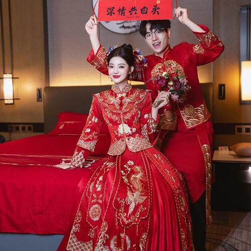 秀禾服新娘2025新款中式婚服小个子结婚敬酒服大码礼服情侣