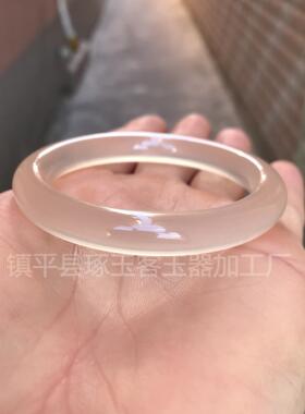 2026原色无烧马达加斯加圆条玛瑙手镯冰种香槟玉髓镯子荔枝冻圆条