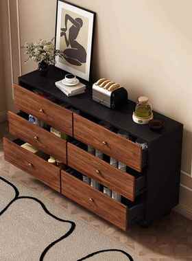 中古风斗五斗抽柜屉柜卧置物柜实木床尾柜储物靠室墙RZE一体五斗