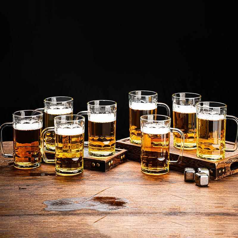 新款加厚扎啤摔不坏大容量透明玻璃茶水把手啤酒杯子ktv酒吧商用