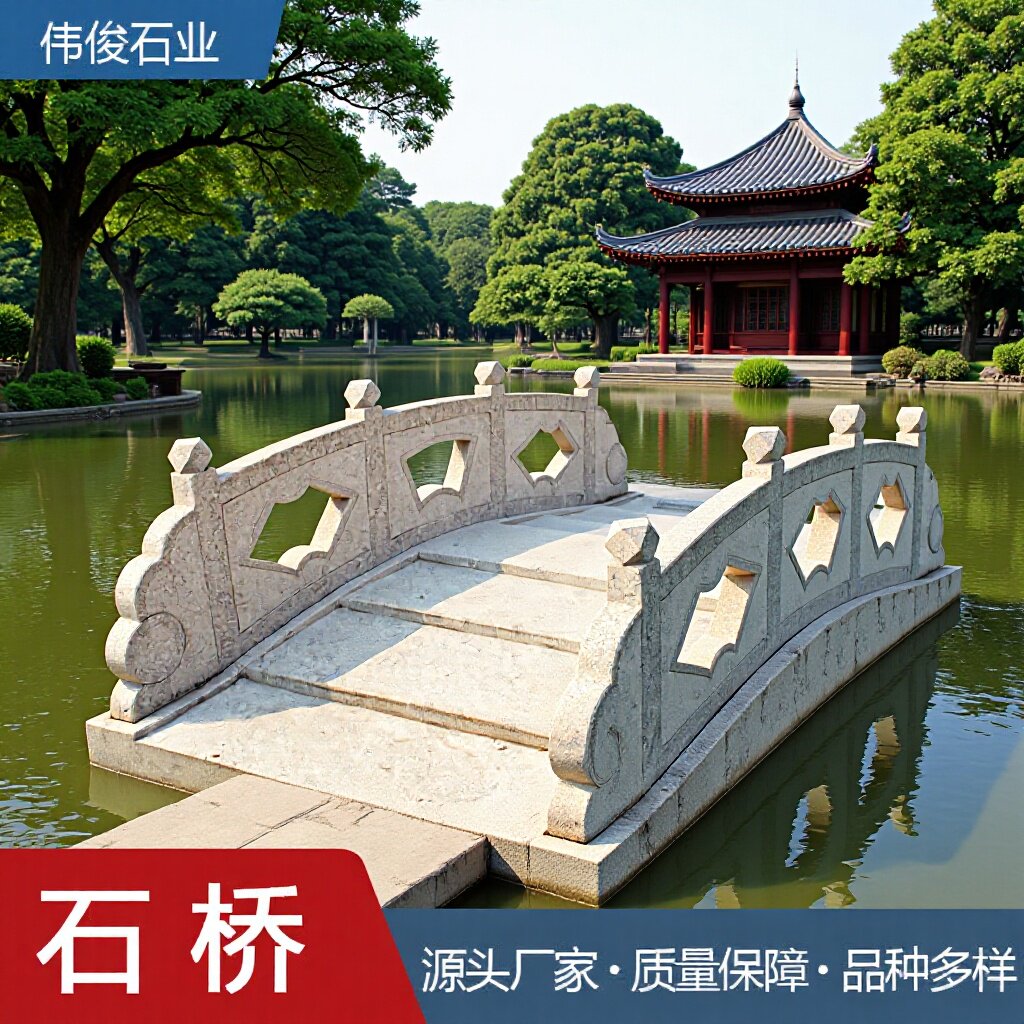 石雕拱桥公园别墅庭院流水中式景观小桥花岗岩雕刻河道护栏石桥