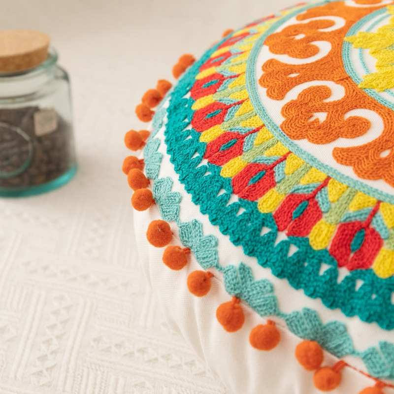 民族风刺绣花蒲团坐垫圆形抱枕波西米亚地靠枕外贸批发