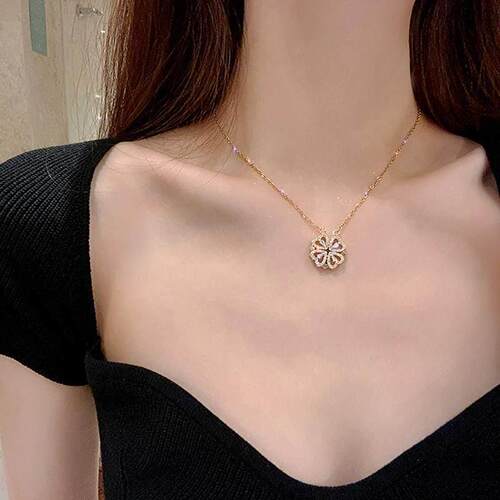 SINLEERY Unusual together 4 crystal heart flower pendant sta
