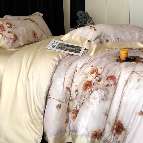 美式轻奢植物花卉奥地利LF兰精天丝床上用品被套床单春夏裸睡寝具
