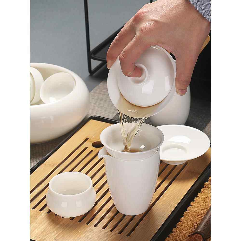 OF9D德化羊脂玉白瓷盖碗茶壶杯洗茶道六君子公道杯过滤网单品茶具
