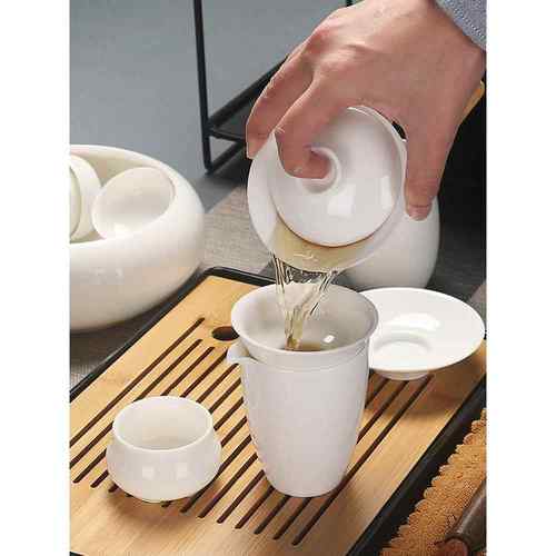 OF9D德化羊脂玉白瓷盖碗茶壶杯洗茶道六君子公道杯过滤网单品茶具