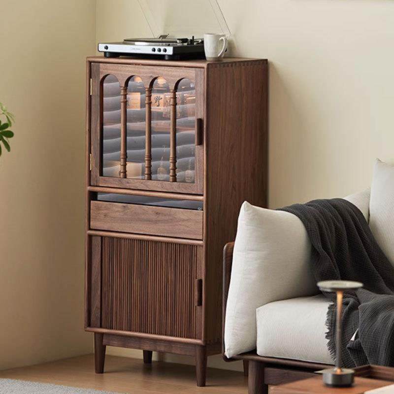 北欧实木黑胡桃木边柜现代简约电视柜旁立柜客厅沙发法式拱门斗柜