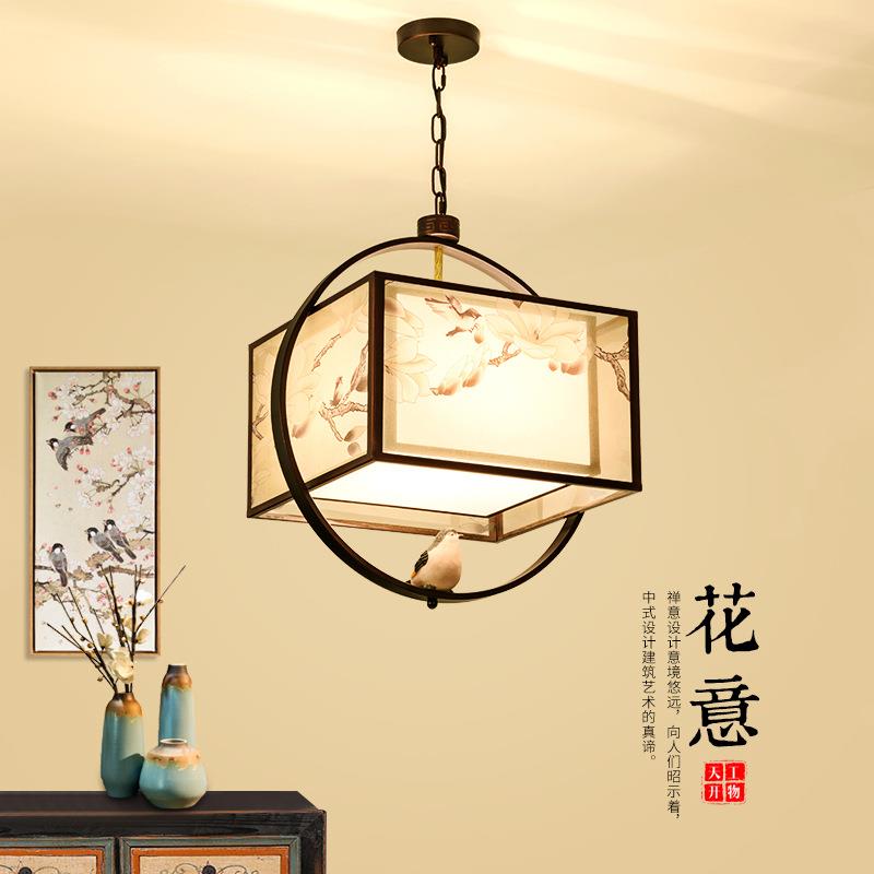 古典新中式吊灯餐厅灯仿古中国风布艺国画茶楼酒店客厅书房卧室灯