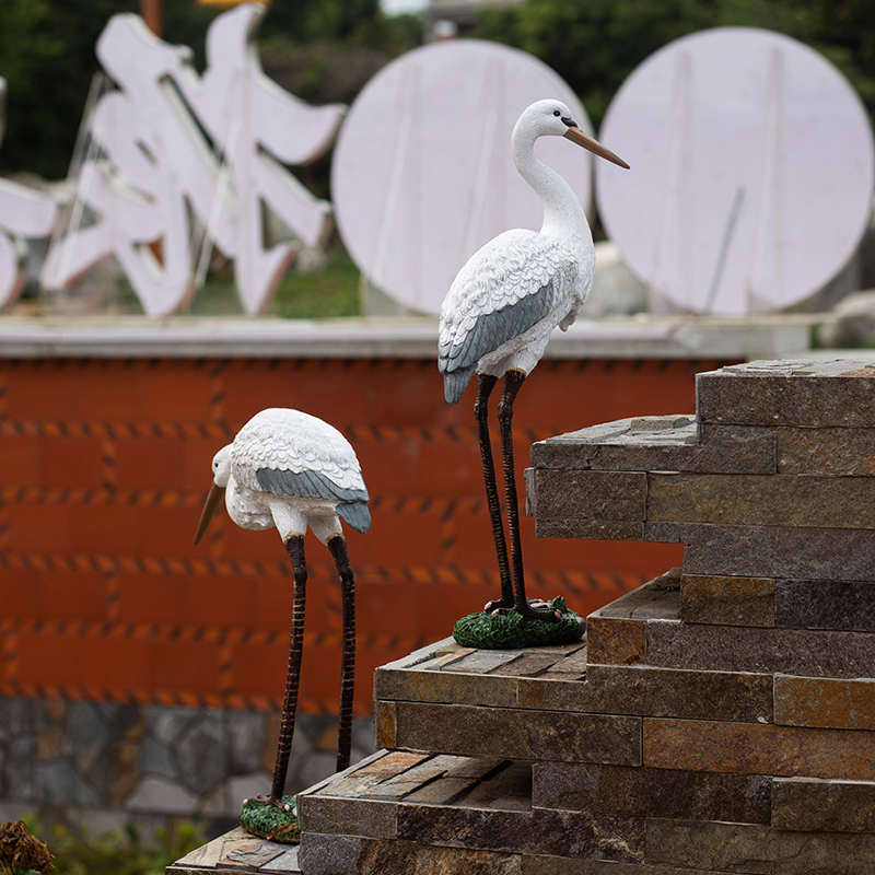花园庭院户外假山鱼池装饰造景摆件仿真仙鹤摆件树脂动物白鹭摆件