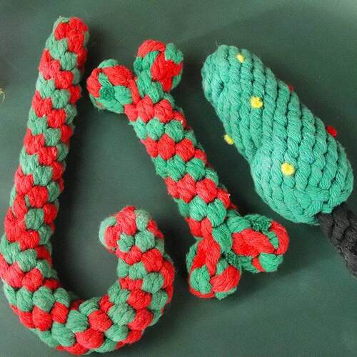 Christmas Dog Toys Braided Cotton Rope Candy Bones Pet Toy f