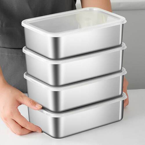 特厚不锈钢方盘带盖子食品级长方形家用备盘子方盒平底托盘加厚深