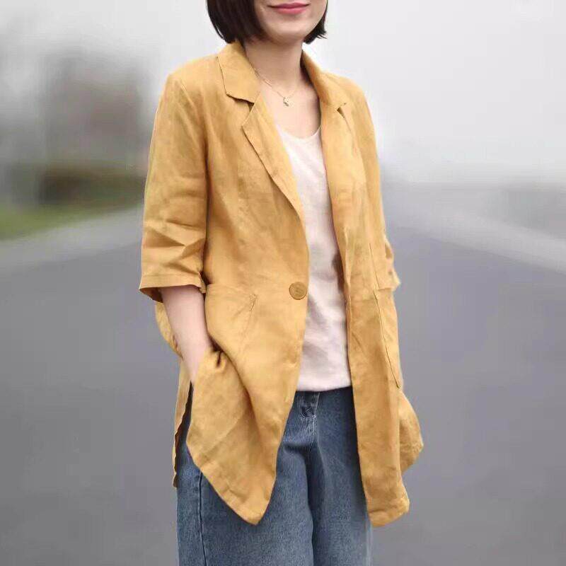 中袖西装外套女夏季新款宽松显瘦中长款洋气休闲外搭上衣