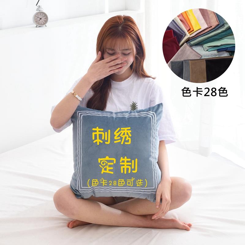 高档加刺绣款抱枕被子两用车珊叠瑚绒折大空调毯办公室汽靠垫午睡