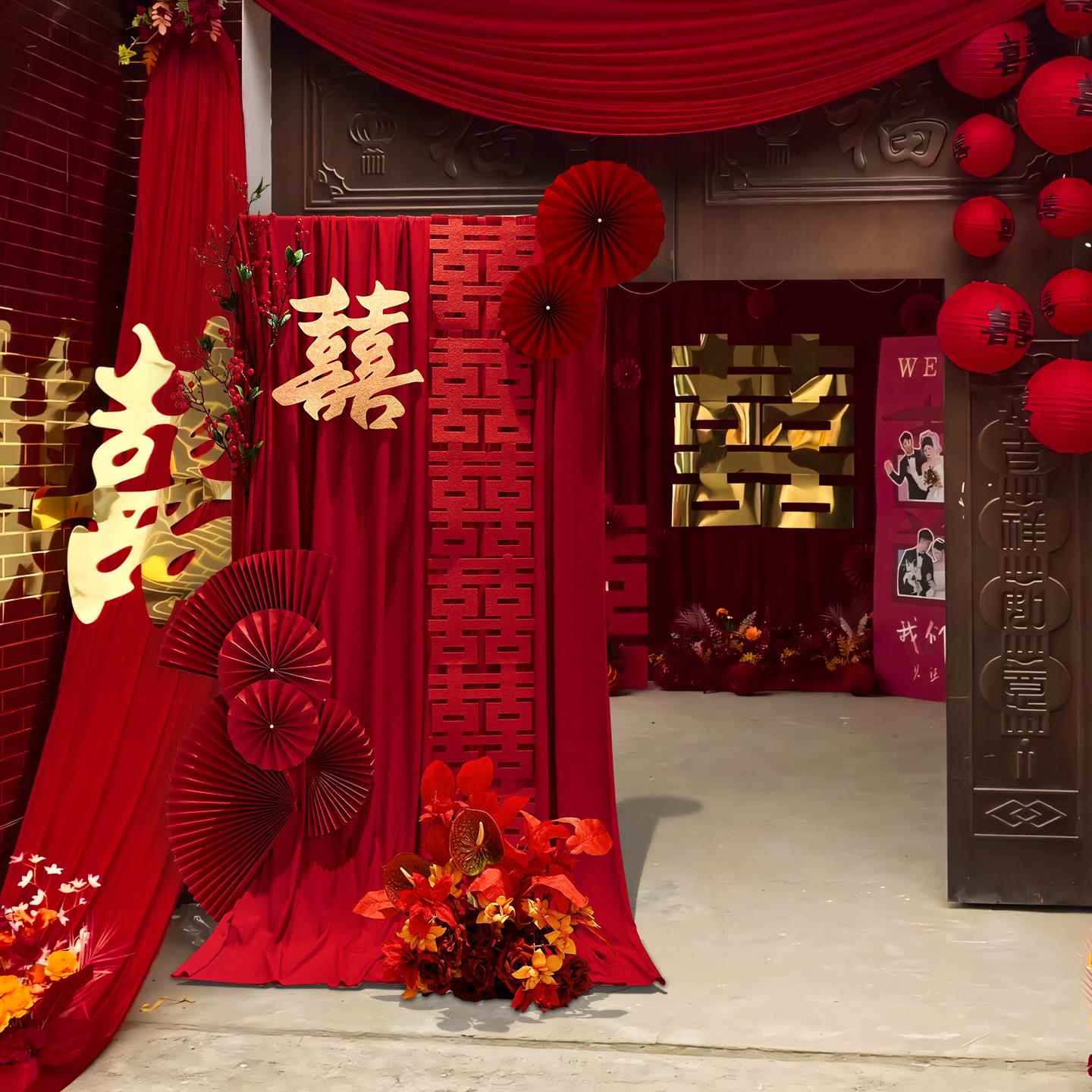 布婚房布置中喜字幔支架套装室新式房卧结婚礼2511-002装饰礼晨袍