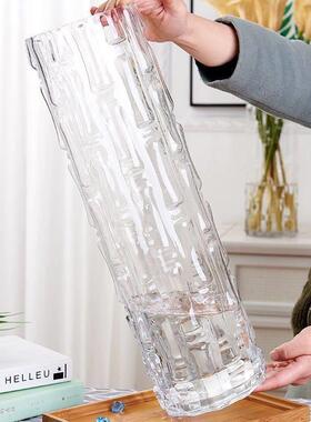 特大号富贵竹玻璃花瓶直筒插花花瓶高档干 干燥花竹子花瓶客厅装