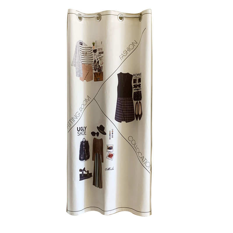 WBZ7服装店窗帘 试衣间门帘免打孔 换衣帘 衣帽间布艺防尘布帘 更