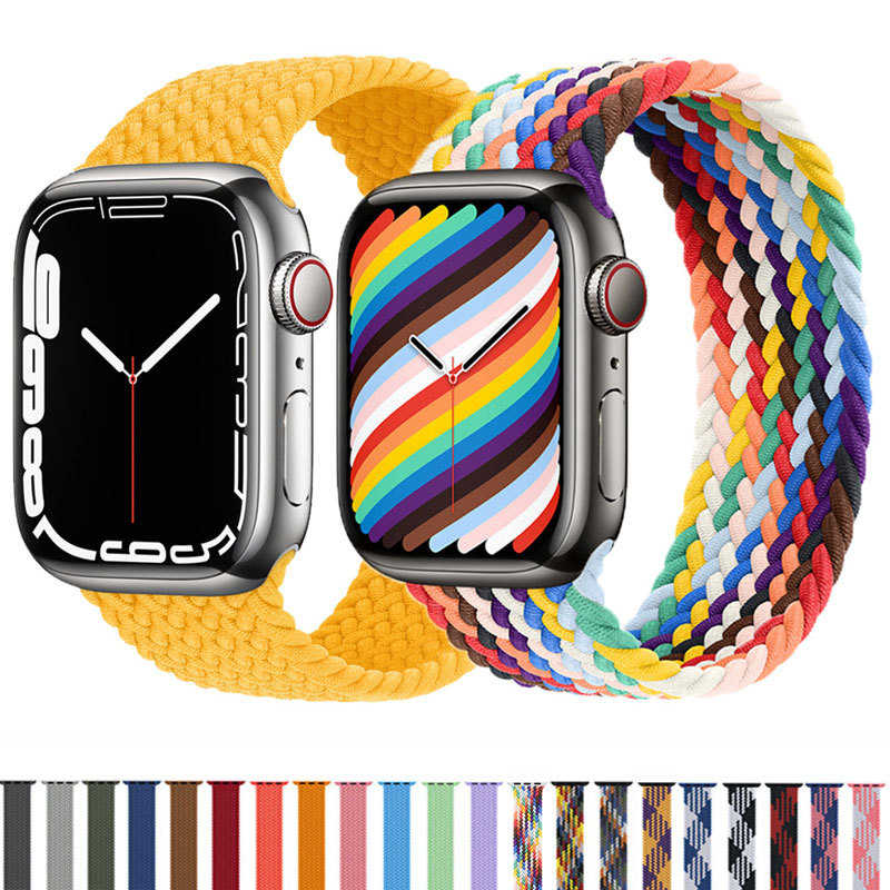 适用苹果手表带iwatch8编织尼龙弹力回环表带1/2/3/4/5/6se男女款