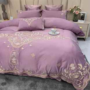 高档高档8华刺奢绣四件套全棉纯棉床单被床套轻奢欧式 床上 1.m笠款