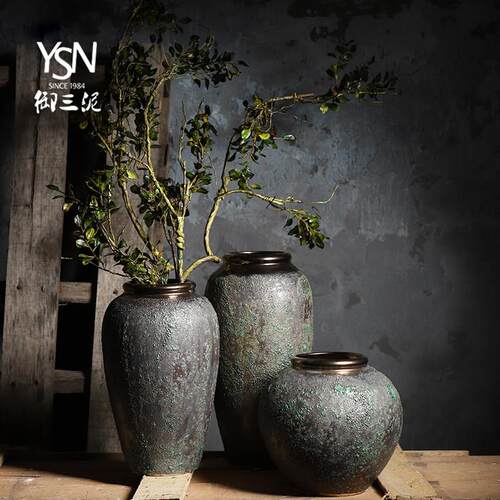 景德镇粗陶陶罐陶艺满天星干 干燥花花瓶覆古小清新花瓶客厅插花