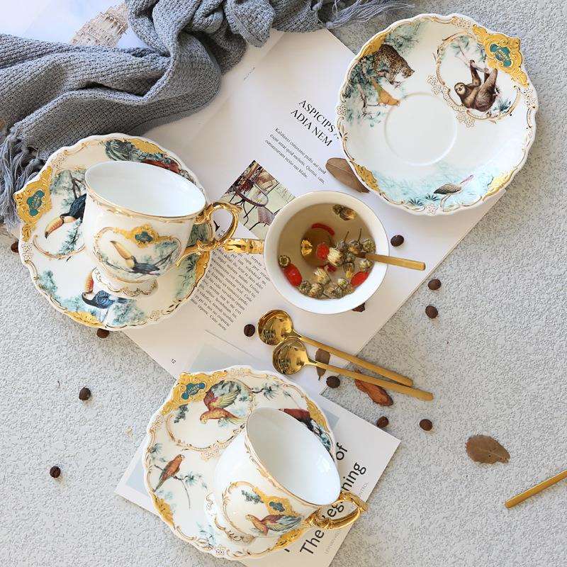 英式丛林陶瓷咖啡杯欧式咖啡杯碟套装家用简约下午茶花茶茶杯带勺