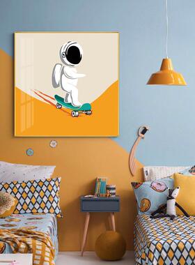 新款直销橙色卡通太空人客厅装饰画宇航员餐厅玄关挂画儿童房卧室