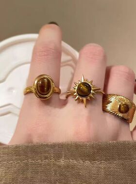 太阳花金色虎眼戒指高级指环指环