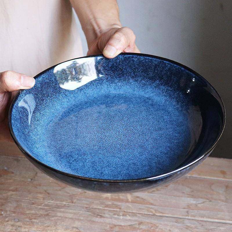 【超美窑变蓝色深盘】家用陶瓷高颜值大菜盘好看的水果沙拉碗汤盆,餐饮具,盘,淘宝优惠券,粉丝福利购,淘宝优惠卷