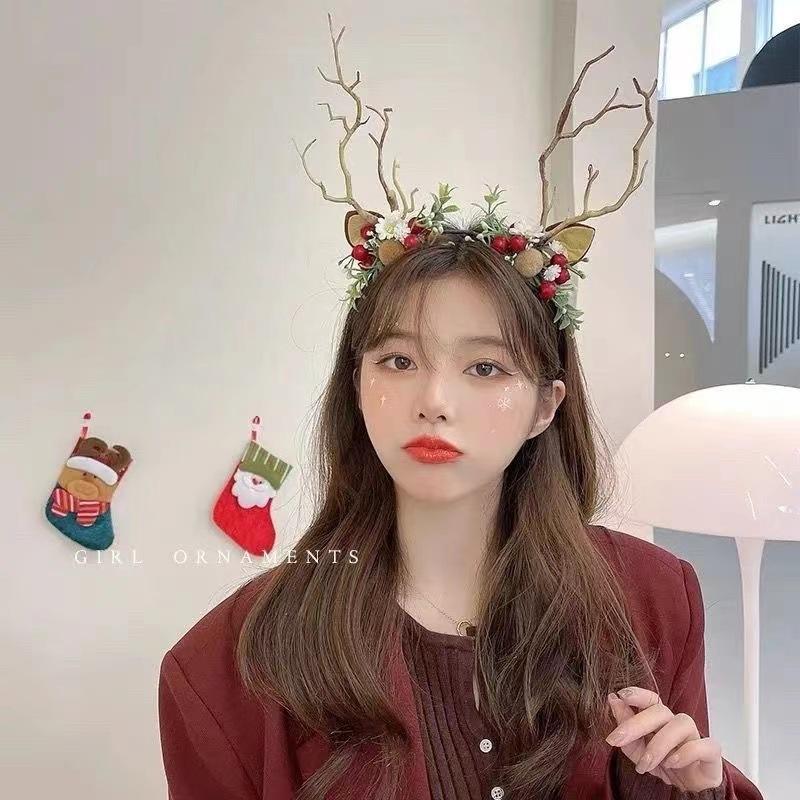 新款圣诞节发光麋鹿鹿角发箍可爱女生拍照闪光头饰精灵儿童表演