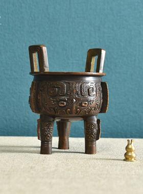 彷古青铜器摆件精美兽面纹三足鼎式香炉家居装饰品工艺品礼品