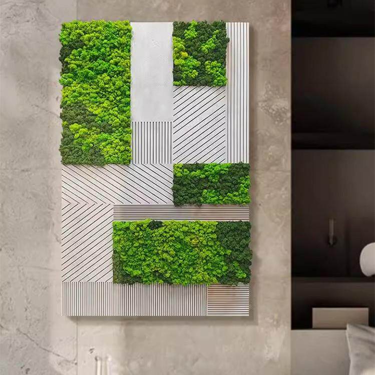 现代简约抽象客厅装饰画走廊过道挂画立体雕刻入户玄关绿植苔藓画