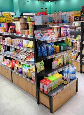零食柜子散货展示架便利店饼干架糖架果钢木商散692货柜用钢木结