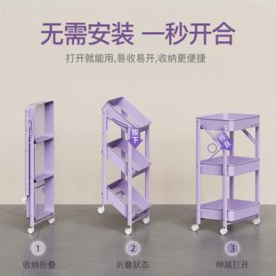 收格美折叠小推车家用置物架厨房落地移动带轮子三层S001纳架免居