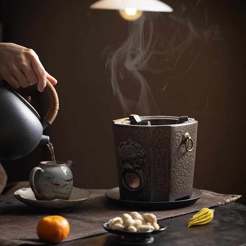 复古粗陶围炉炭火煮茶壶户外野营碳烤煮茶炉单底座小型便携烤茶炉
