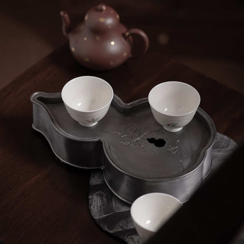 葫芦古锡老壶承复古功夫茶具干泡台茶盘建水养壶茶承托盘壶垫蓄水
