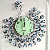 高端大气简约钟表孔雀装 饰客厅挂钟家用静音时钟挂墙艺术外贸