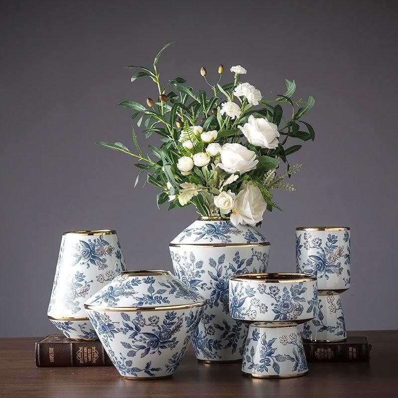 现货新中式青花瓷陶瓷花瓶花艺插花中式餐厅客厅手工装饰摆件
