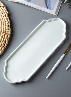 KI9S中式祥云长条陶瓷茶盘托盘糕点盘面包盘冷凉菜盘酒店餐厅饭店