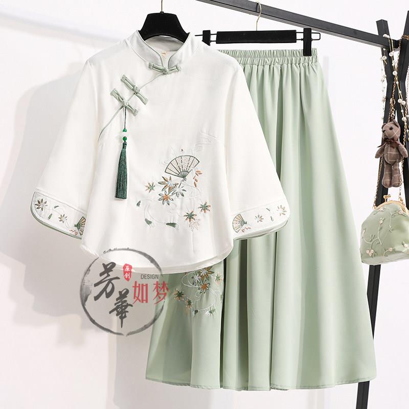 中国风改良汉服女装民族风茶艺茶服套装 中式唐装两件套上衣