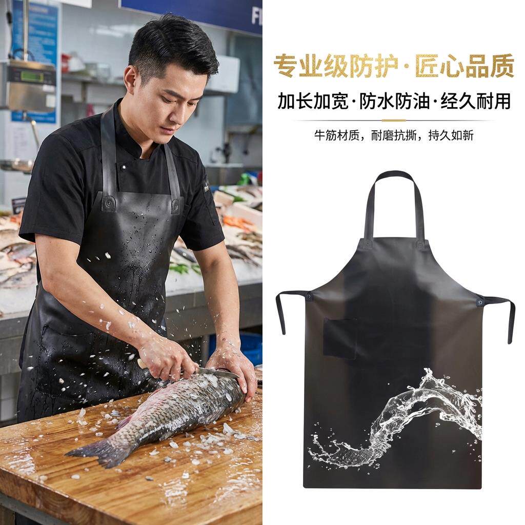 防水围裙水产专用加长牛筋软皮厨房餐饮洗碗杀鱼工作服加长款男女