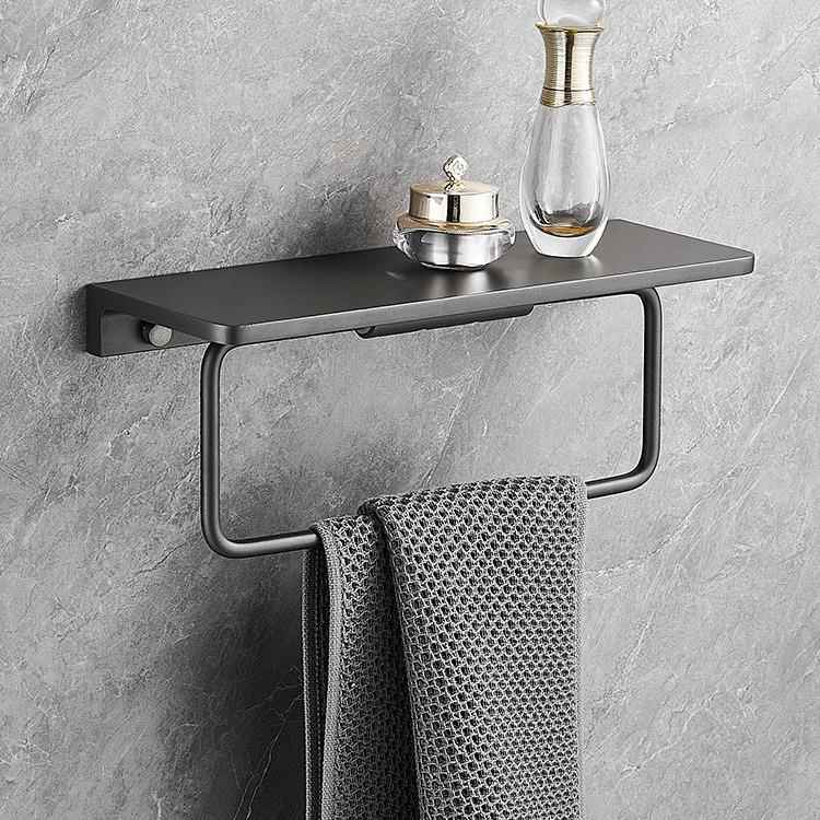 加厚卫生间置物架厕所洗手间洗漱台墙上带活动杆毛巾杆收纳架子